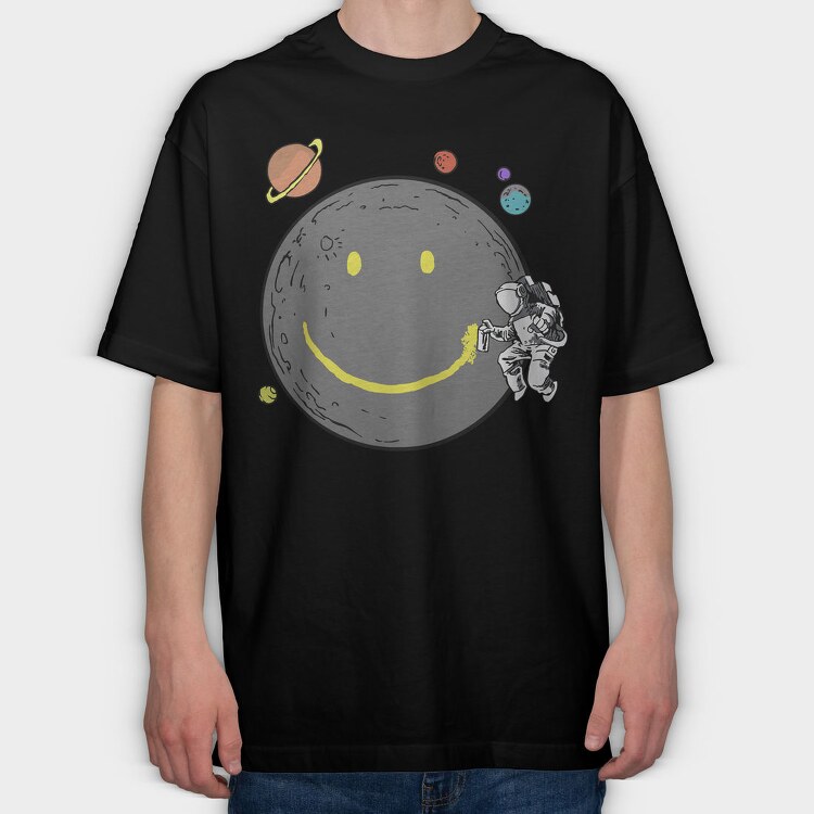 Space Smiley Astronaut, Tricou Oversize Barbati (Unisex)