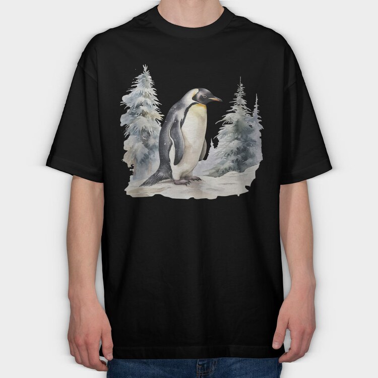 Penguin Winter Forest, Tricou Oversize Barbati (Unisex)