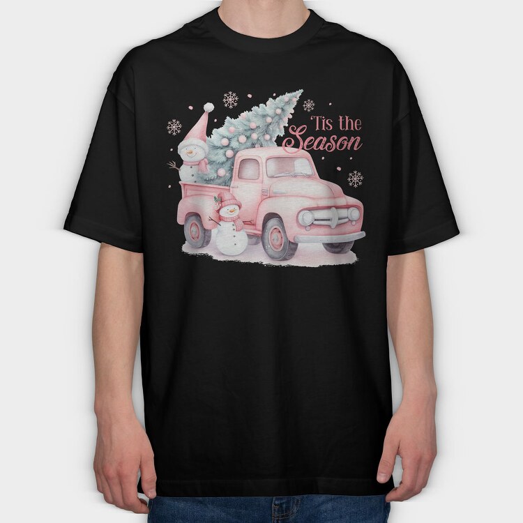 Pink Christmas Truck, Tricou Oversize Barbati (Unisex)