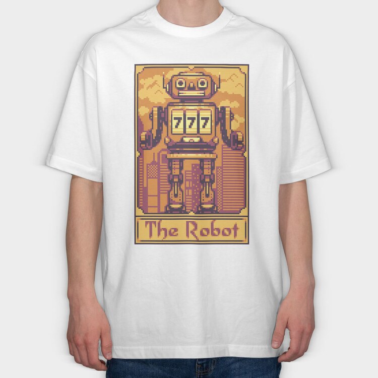 Pixelart Tarot Card the Robot, Tricou Oversize Barbati (Unisex)