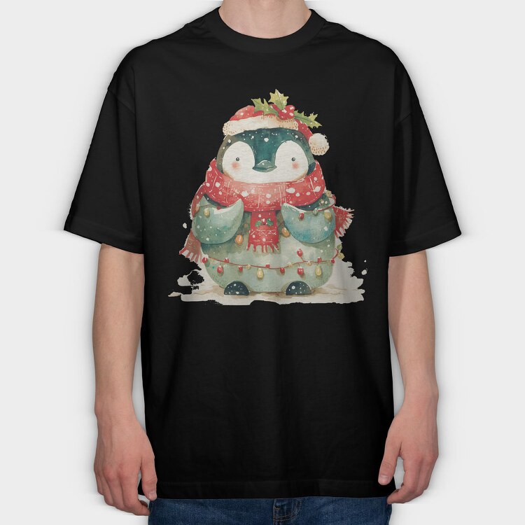 Penguin Christmas Snow, Tricou Oversize Barbati (Unisex)