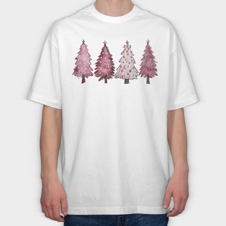 Pink Festive Trees, Tricou Oversize Barbati (Unisex)