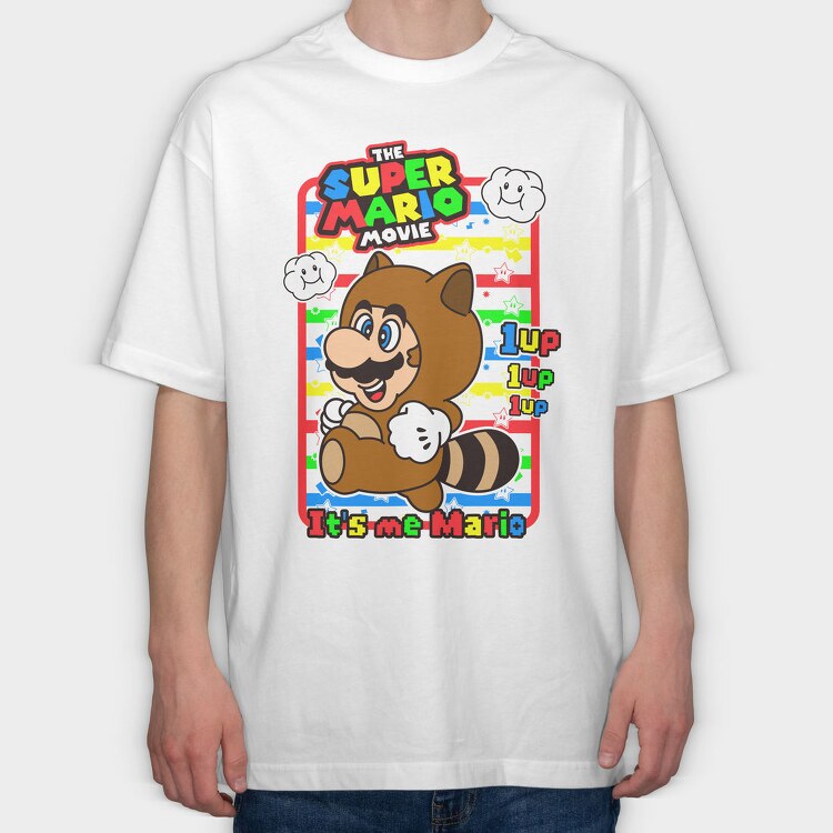 Mario Raccoon 1up, Tricou Oversize Barbati (Unisex)