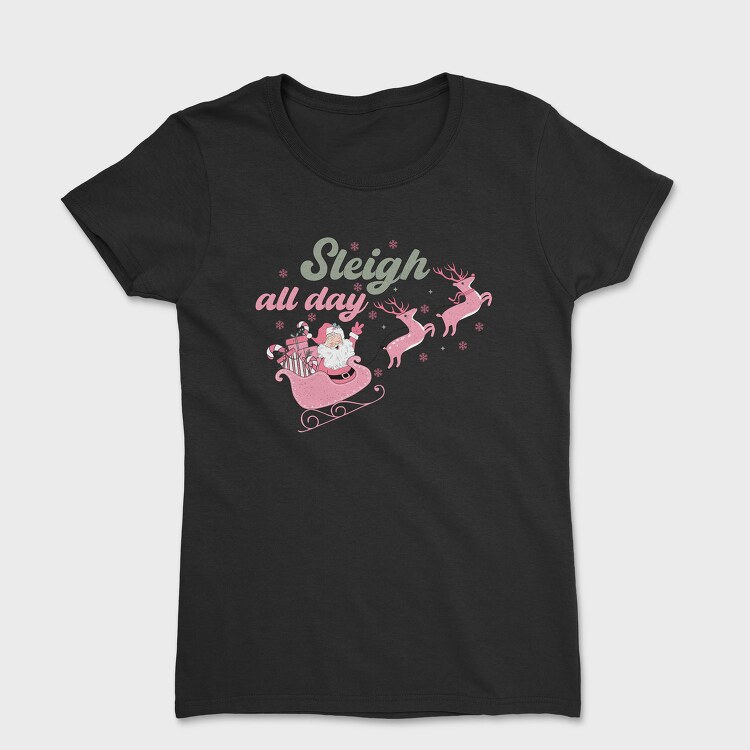Pink Retro Christmas Sleigh, Tricou Femei