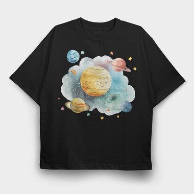 Planets In Space, Tricou Oversize Barbati (Unisex)