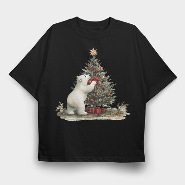 Polar Bear Christmas Tree, Tricou Oversize Barbati (Unisex)