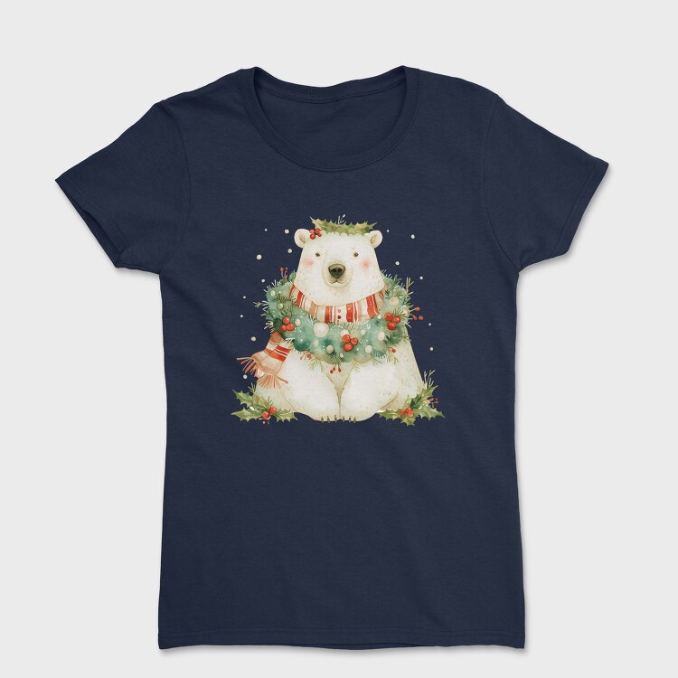Polar Bear Holiday Wreath, Tricou Femei