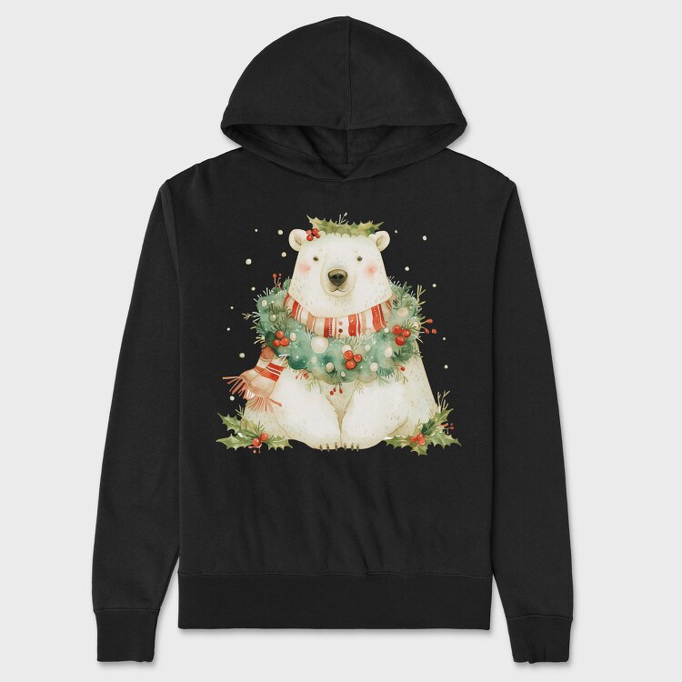 Polar Bear Holiday Wreath, Hanorac Oversize Barbati (Unisex)