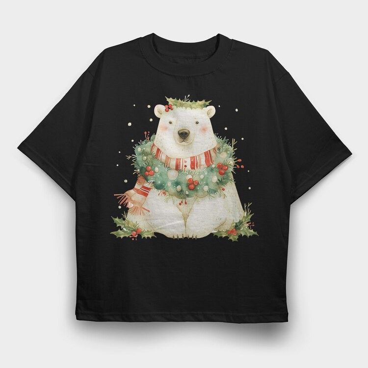 Polar Bear Holiday Wreath, Tricou Oversize Barbati (Unisex)