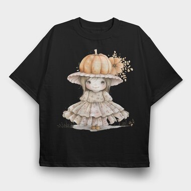 Pumpkin Hat Girl, Tricou Oversize Barbati (Unisex)