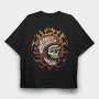 Harley Davidson Flaming Skull, Tricou Oversize Barbati (Unisex)