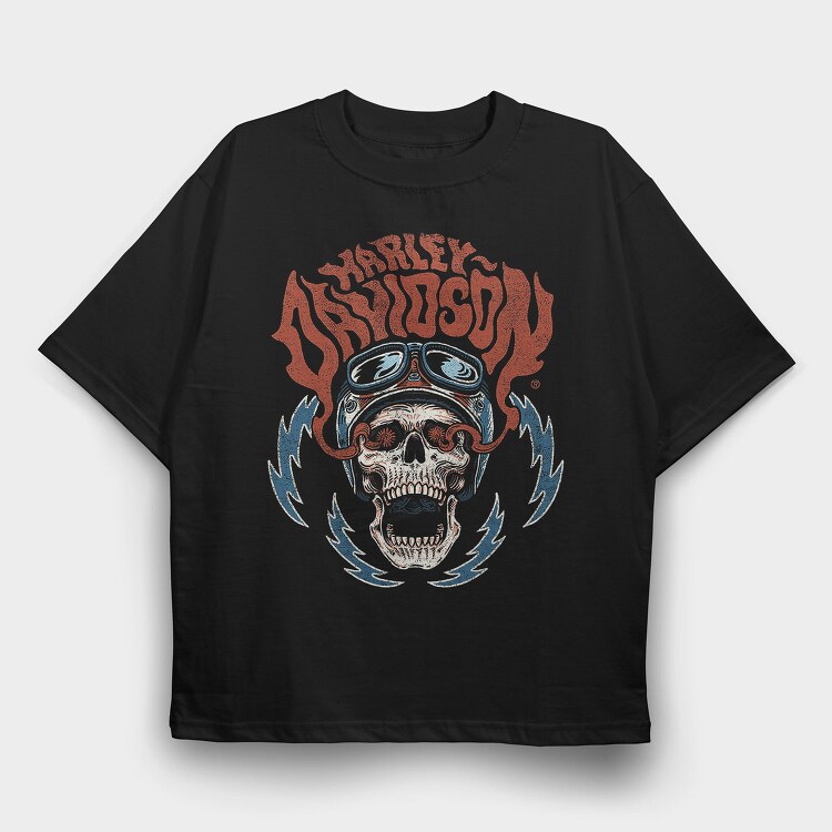 Harley Davidson Skull Biker, Tricou Oversize Barbati (Unisex)