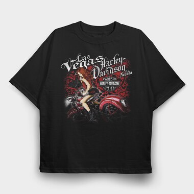 Vegas Harley Biker Girl Ride, Tricou Oversize Barbati (Unisex)
