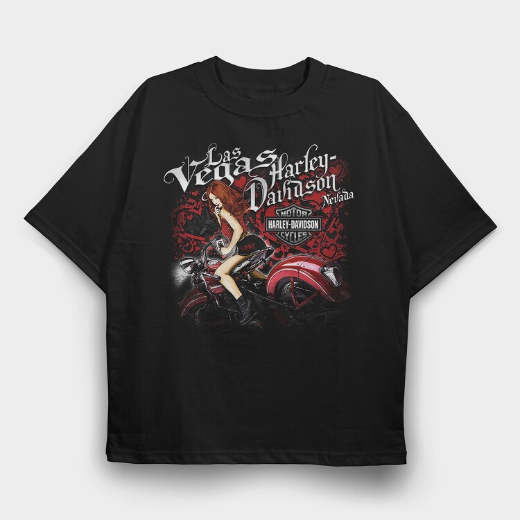 Vegas Harley Biker Girl Ride, Tricou Oversize Barbati (Unisex)