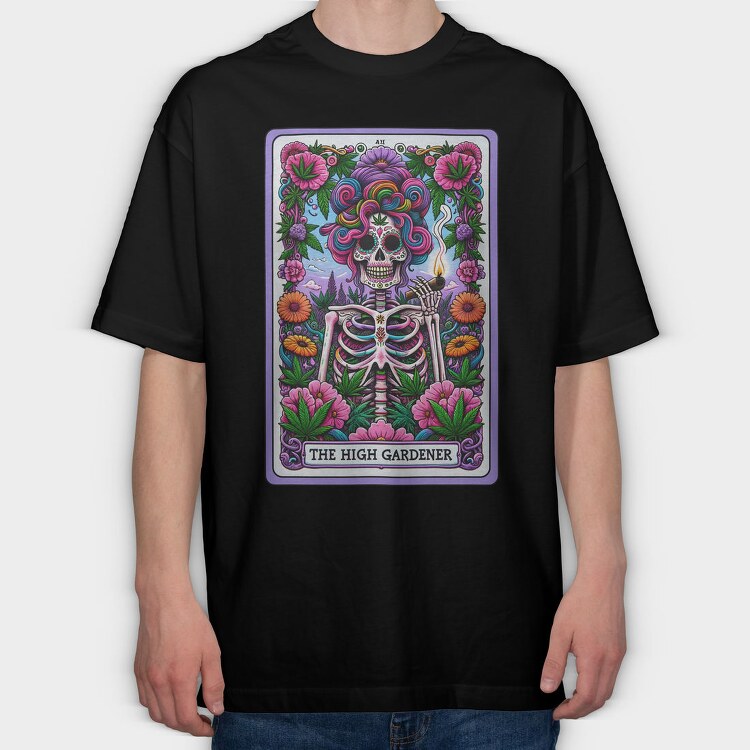 Psychedelic Skeleton Flower, Tricou Oversize Barbati (Unisex)