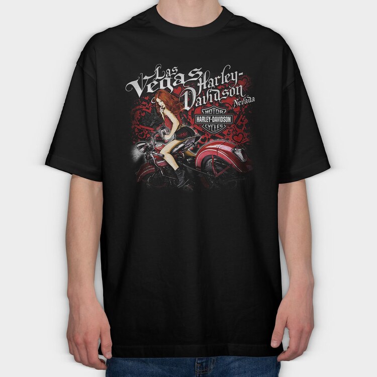 Vegas Harley Biker Girl Ride, Tricou Oversize Barbati (Unisex)
