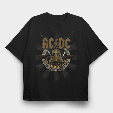 Acdc Bell Flames Eyes 2, Tricou Oversize Barbati (Unisex)