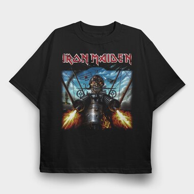 Iron Maiden Robot Face Flames, Tricou Oversize Barbati (Unisex)