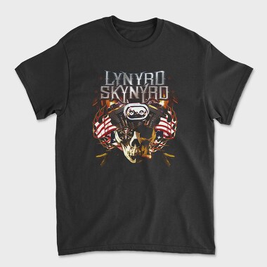 Lynnyrd Skynyrd Flames Flag Skull, Tricou Barbati (Unisex)