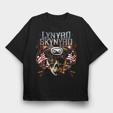 Lynnyrd Skynyrd Flames Flag Skull, Tricou Oversize Barbati (Unisex)