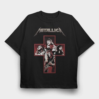 Metallica Cross Red Guitarist, Tricou Oversize Barbati (Unisex)