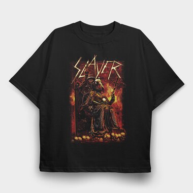 Slayer Skull Flames Crosses 2, Tricou Oversize Barbati (Unisex)