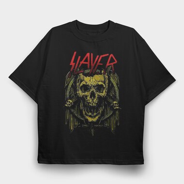 Slayer Skull Flames Crosses 3, Tricou Oversize Barbati (Unisex)