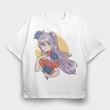 Peony Heart Girl, Tricou Oversize Barbati (Unisex)