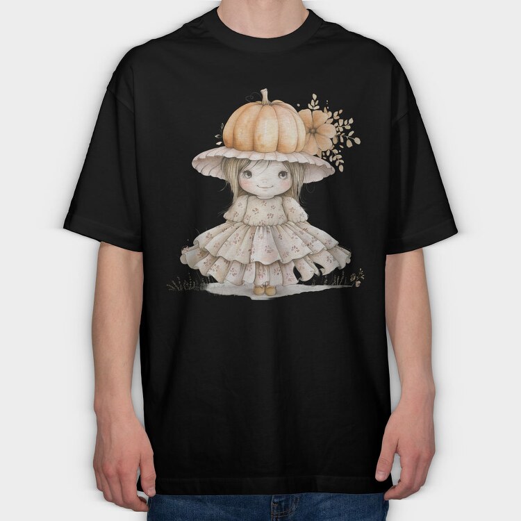 Pumpkin Hat Girl, Tricou Oversize Barbati (Unisex)