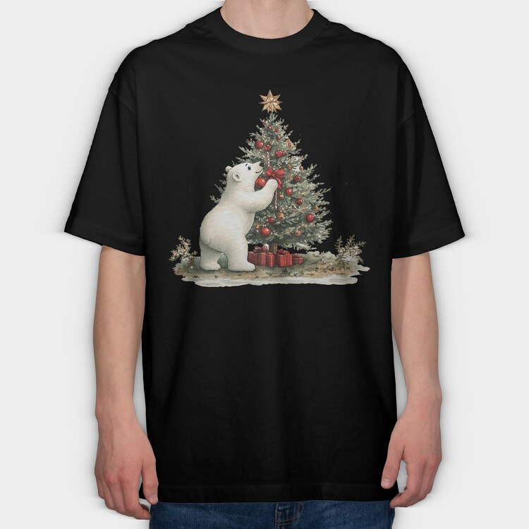 Polar Bear Christmas Tree, Tricou Oversize Barbati (Unisex)