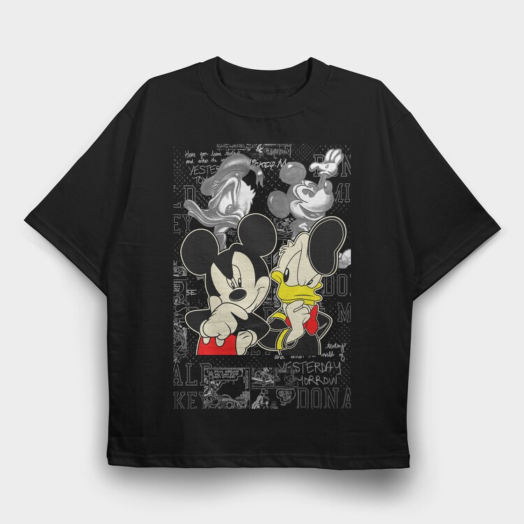 Mickey Donald Thinking Urban Art 99, Tricou Oversize Barbati (Unisex)