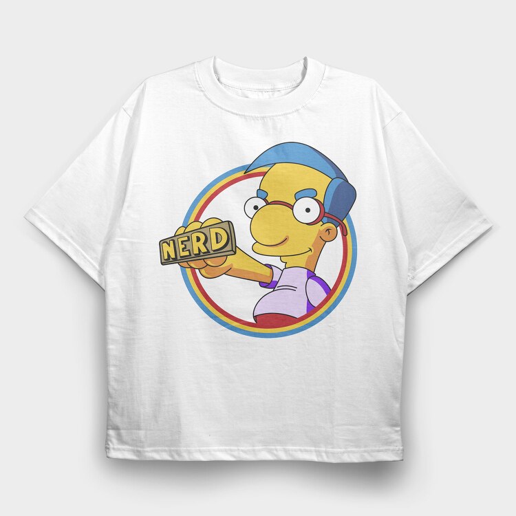 Nerd Simpson Headphones Nerd Tag, Tricou Oversize Barbati (Unisex)
