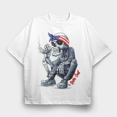 Skeleton Smoker Flag Eyes Rider Cast, Tricou Oversize Barbati (Unisex)