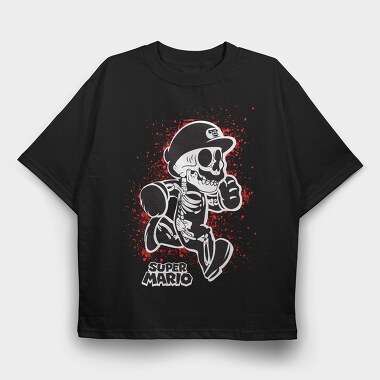 Super Mario Skeleton Blood Splatter, Tricou Oversize Barbati (Unisex)