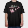 Pink Retro Christmas Sleigh, Tricou Oversize Barbati (Unisex)