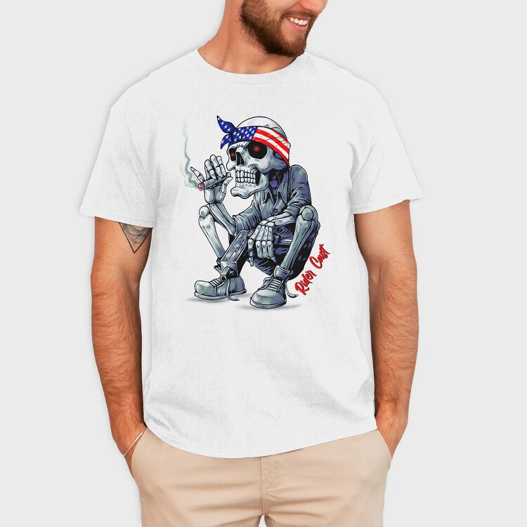 Skeleton Smoker Flag Eyes Rider Cast, Tricou Barbati (Unisex)