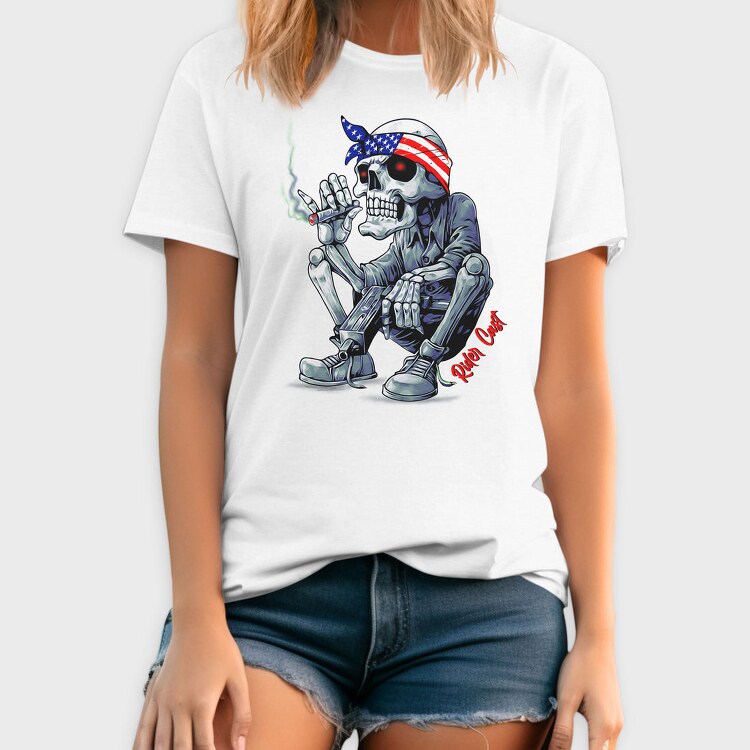 Skeleton Smoker Flag Eyes Rider Cast, Tricou Barbati (Unisex)