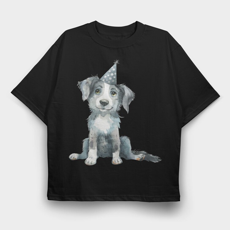 Puppy Party Hat, Tricou Oversize Barbati (Unisex)