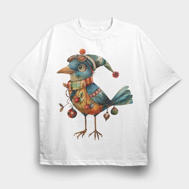 Quirky Christmas Bird, Tricou Oversize Barbati (Unisex)