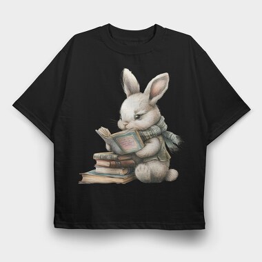 Rabbit Reading Book, Tricou Oversize Barbati (Unisex)