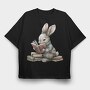 Rabbit Reading Books, Tricou Oversize Barbati (Unisex)