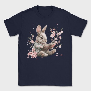 Rabbit Reading Cherry Blossom, Tricou Barbati (Unisex)