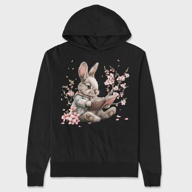 Rabbit Reading Cherry Blossom, Hanorac Oversize Barbati (Unisex)