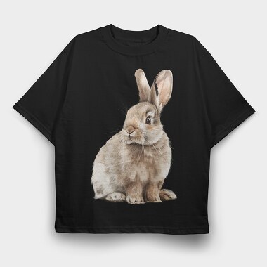 Rabbit Sitting Beige, Tricou Oversize Barbati (Unisex)