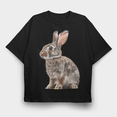 Rabbit Sitting Grey, Tricou Oversize Barbati (Unisex)