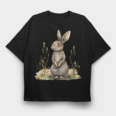 Rabbit Sitting In Grass, Tricou Oversize Barbati (Unisex)