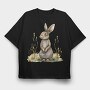 Rabbit Sitting In Grass, Tricou Oversize Barbati (Unisex)