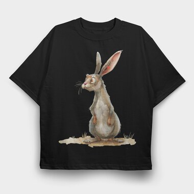Rabbit Sitting Wise, Tricou Oversize Barbati (Unisex)