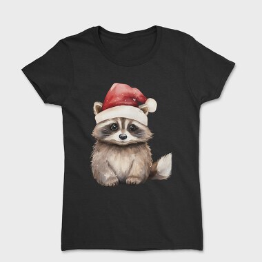 Raccoon Christmas Hat, Tricou Femei