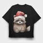 Raccoon Christmas Hat, Tricou Oversize Barbati (Unisex)